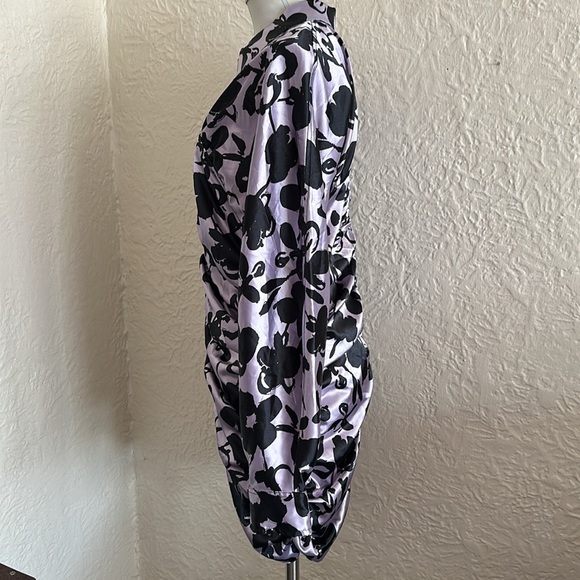 Zara The Dita Satin Ruched Long Sleeve Shirt Dress Lavender Black Floral XXL NWT - Picture 7 of 13